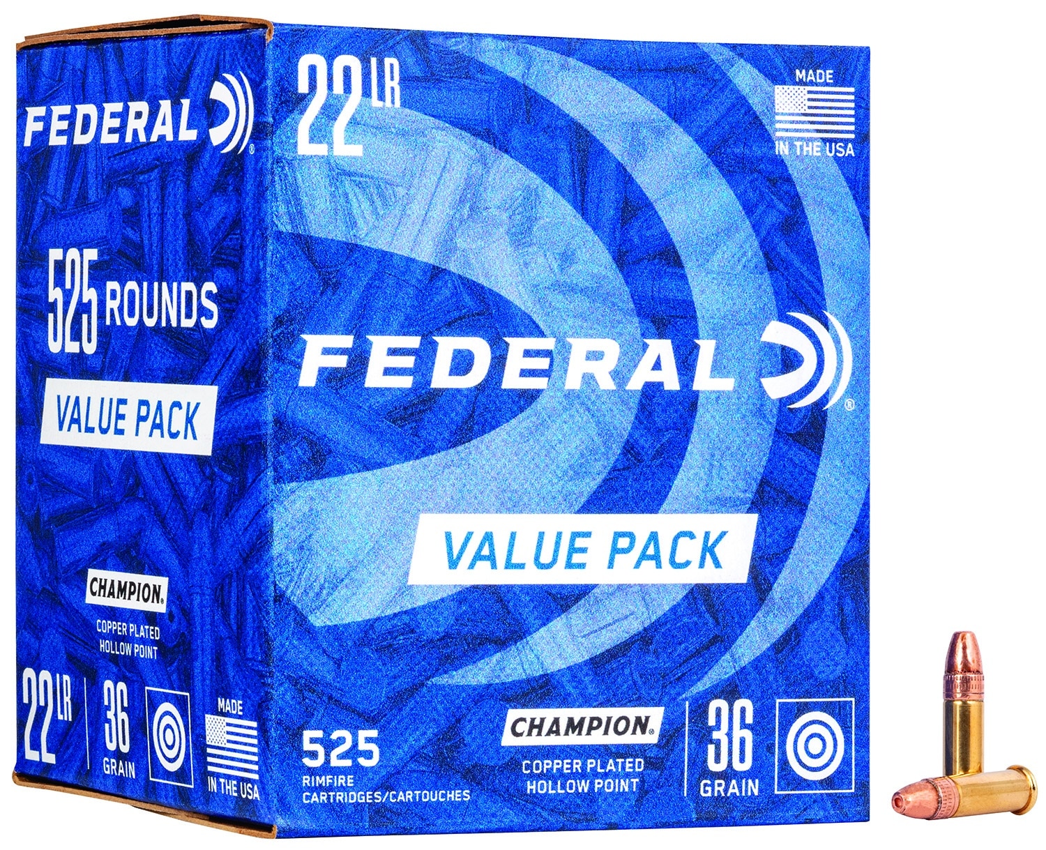 Federal 745 Champion Training Value Pack 22LR 36gr Copper Plated Hollow Point 525 Per Box/10 Case