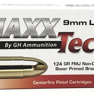 MaxxTech PTGB912B Brass Pistol  9mmLuger 124gr Full Metal Jacket 50 Per Box/10 Case