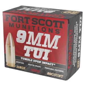 Fort Scott Munitions 9MM115SCV Tumble Upon Impact (TUI) 9mmLuger 115gr Solid Copper Spun 20 Per Box/25 Case