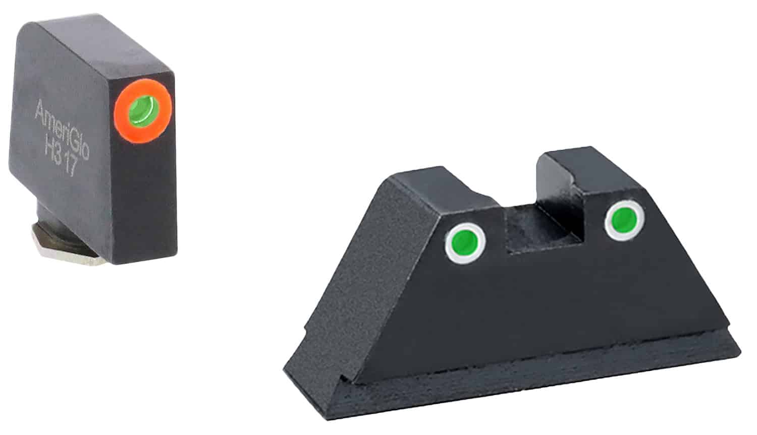 AmeriGlo GL331 Optic Compatible Sight Set for Glock XL Tall Green Tritium Orange Outline Front Sight-Green Tritium White Outline Rear Sight