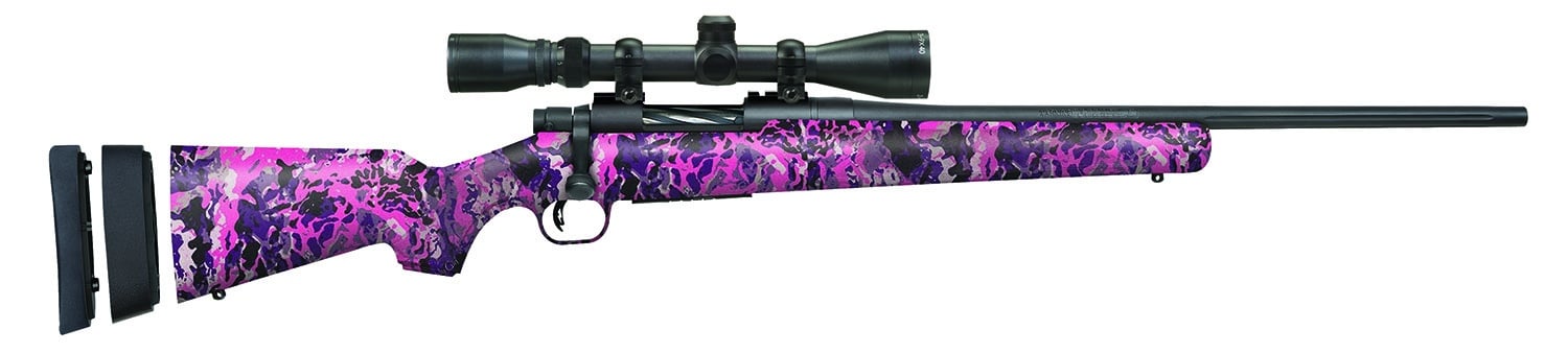 Mossberg 28142 Patriot Super Bantam 243 Win Caliber with 5+1 Capacity, 20" Fluted Barrel, Matte Blued Metal Finish & Muddy Girl Wild Synthetic Stock Right Hand (Youth) Includes 3-9x40mm Scope