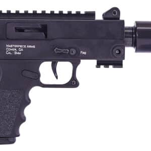 MasterPiece Arms 30DMGBLK Defender Top Cocking TB 9mm Luger Caliber with 4.50" Barrel, 17+1 Capacity, Overall Black Cerakote Finish, Black Aluminum Grip Right Hand Includes Polymer Case