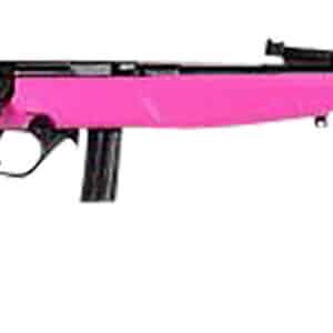 Rossi  RB22  Compact 22 LR 10+1, 16" Matte Black Button Rifled Free Floating Steel Barrel, Matte Black Stainless Steel Receiver, Pink Monte Carlo Stock, Right Hand
