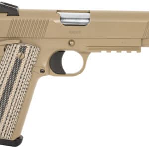 Tisas 10100505 1911 Duty 45 ACP 8+1 5" Black Steel Barrel, Flat Dark Earth Cerakote Serrated Steel Slide, Flat Dark Earth Cerakote Steel Frame w/Beavertail, Ambidextrous