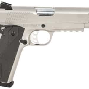 Tisas 10100533 1911 Duty 45 ACP 8+1 5" Black Steel Barrel, Stainless Serrated Slide, Satin Stainless Steel Frame w/Accessory Rail & Beavertail, Ambidextrous