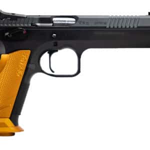 CZ-USA 91265 TS2  40 S&W 17+1 5.20" Black Bull Barrel, Black Slide, Black Polycoat Frame, Orange Checkered Aluminum Grip