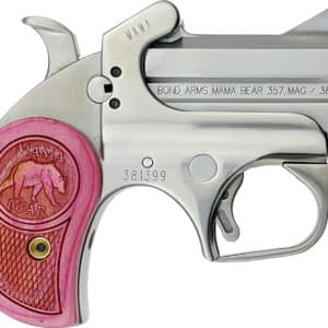 Bond Arms BAMB Mama Bear  357 Mag/38 Special 2rd 2.50" Stainless Steel Double Barrel & Frame, Auto Extractors & Rebounding Hammer, Blade Front/Fixed Rear Sights, Pink Wood Grip, Manual Safety