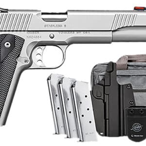 Kimber Mfg.,inc 3200007 Stainless II Club Bundle 45ACP 7+1 5" Satin Silver Front Serrations Stainless Steel Slide Black Synthetic Grip