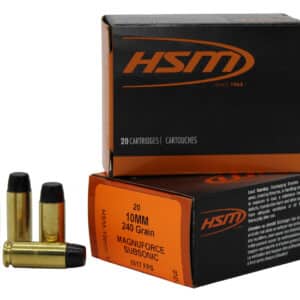 HSM 10MM17N   10mmAuto Subsonic 240gr Hard Cast Long Flat Nose 20 Per Box/20 Case