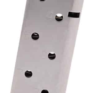 CMC Products 17130 Power Mag Railed 8rd 45 ACP Fits 1911 Government Stainless Steel w/ Black Base Pad