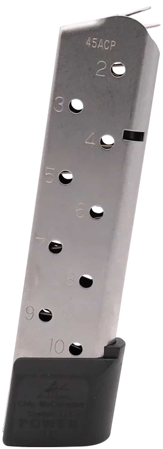 CMC Products 15150 Power Mag 10rd 45 ACP Fits 1911 Government Stainless Steel w/ Black Base Pad