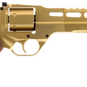 Chiappa Firearms 340225 Rhino 60DS Medium Frame 357 Mag 6 Shot, 6" Gold Plated PVD Steel Vent Rib Barrel & Cylinder, Gold Plated PVD Aluminum Frame,  Walnut Grip, Concealed Hammer