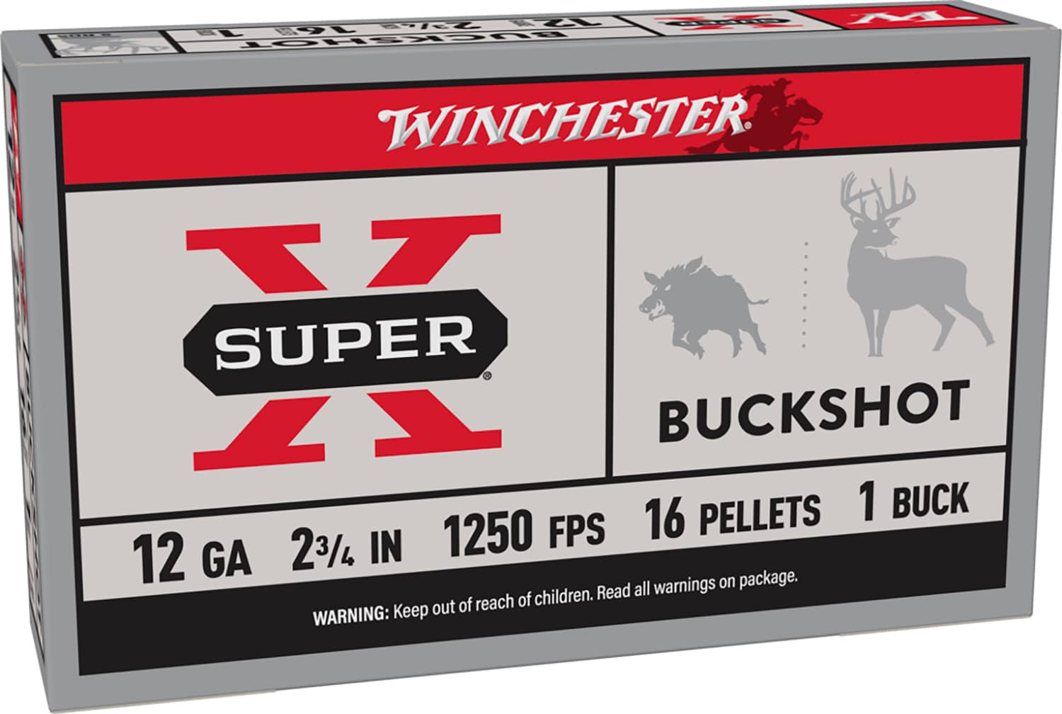 Winchester Ammo XB121 Super X 12Gauge 2.75" 1Buck Shot 5 Per Box/50 Case