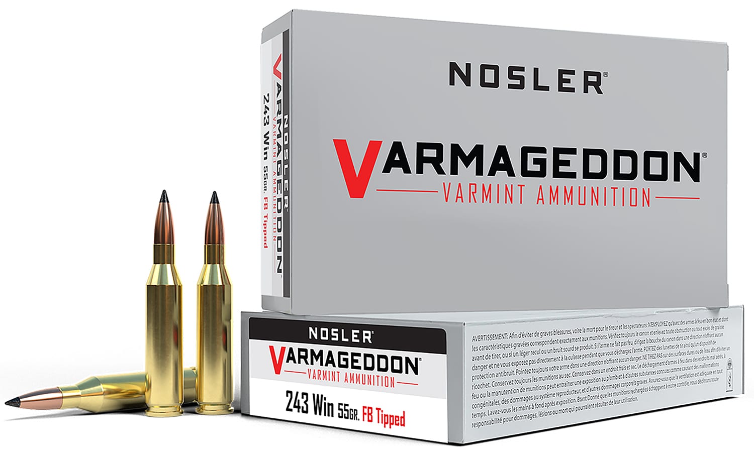 Nosler 65165 Varmageddon 243Win 55gr Flat Base Tipped 20 Per Box/10 Case