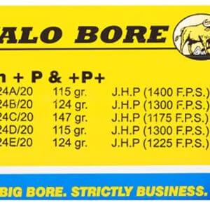 Buffalo Bore Ammunition 24A20 Personal Defense Strictly Business 9mmLuger +P+ 115gr Jacket Hollow Point 20 Per Box/12 Case