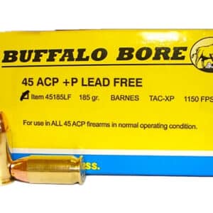 Buffalo Bore Ammunition 45185LF20 Buffalo-Barnes Strictly Business 45ACP +P 185gr Barnes TAC-XP Lead Free 20 Per Box/12 Case