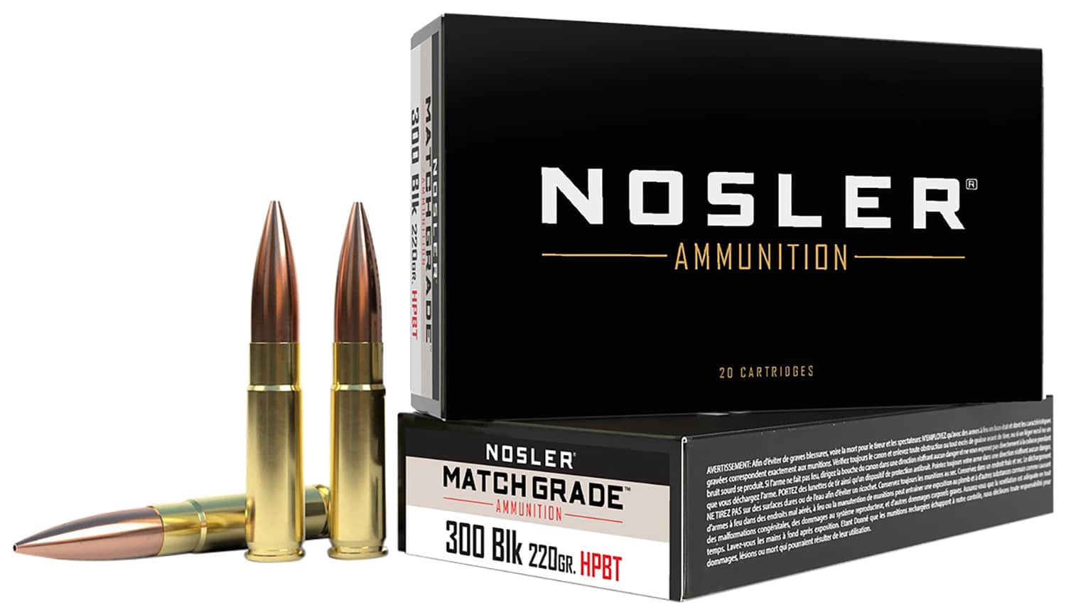 Nosler 51275 Match Grade 300Blackout 220gr Custom Competition Hollow Point Boat Tail 20 Per Box/20 Case