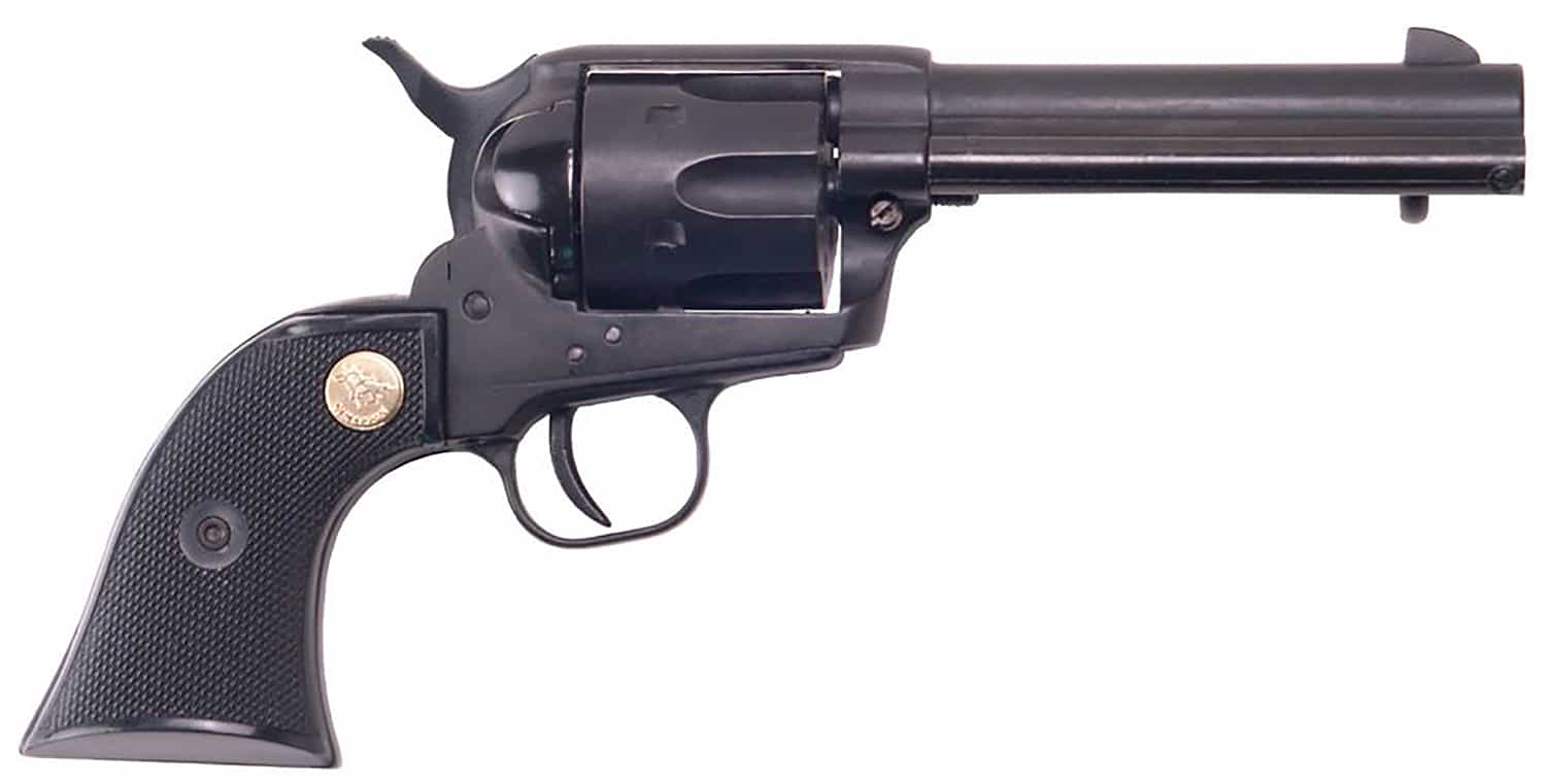 Cimarron ASPLINK1 Plinkerton 22 LR 6 Shot 4.75" Matte Black Steel Barrel, Frame & Cylinder, Black Checkered Plastic w/Medallion Grip, Exposed Hammer