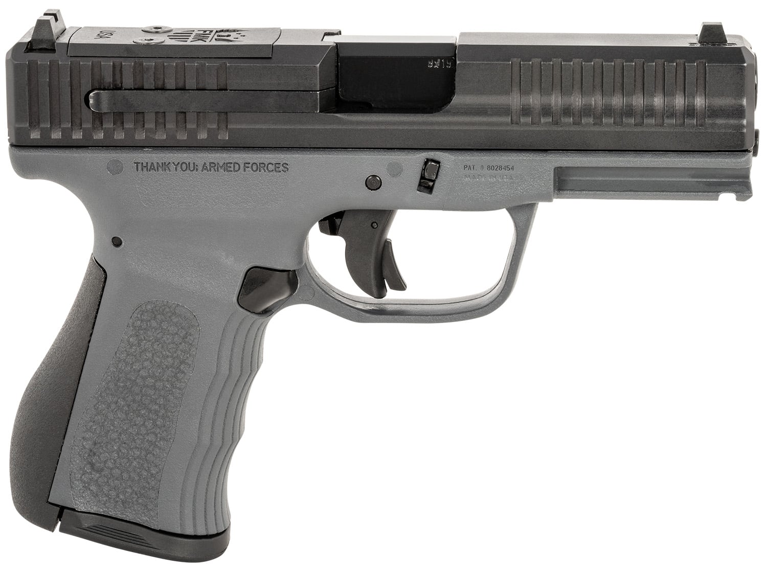 FMK FMKG49DG G3 9mm Luger 14+1 4" Stainless Steel Barrel, Black Optic Cut/Serrated Carbon Steel Slide, Dark Gray Polymer Frame w/Picatinny Rail, Black Backstrap Grip