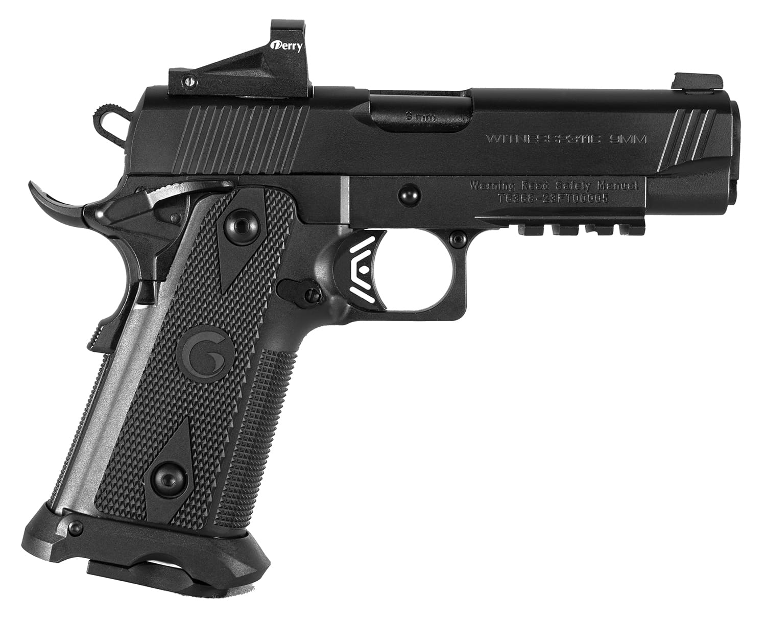 Girsan 395030 Witness2311 9mm Luger 17+1 4.25" Black Steel Barrel, Black Serrated Steel Slide, Black Polymer Frame w/Beavertail & Picatinny Rail, Black Checkered Polymer Grip, Ambidextrous