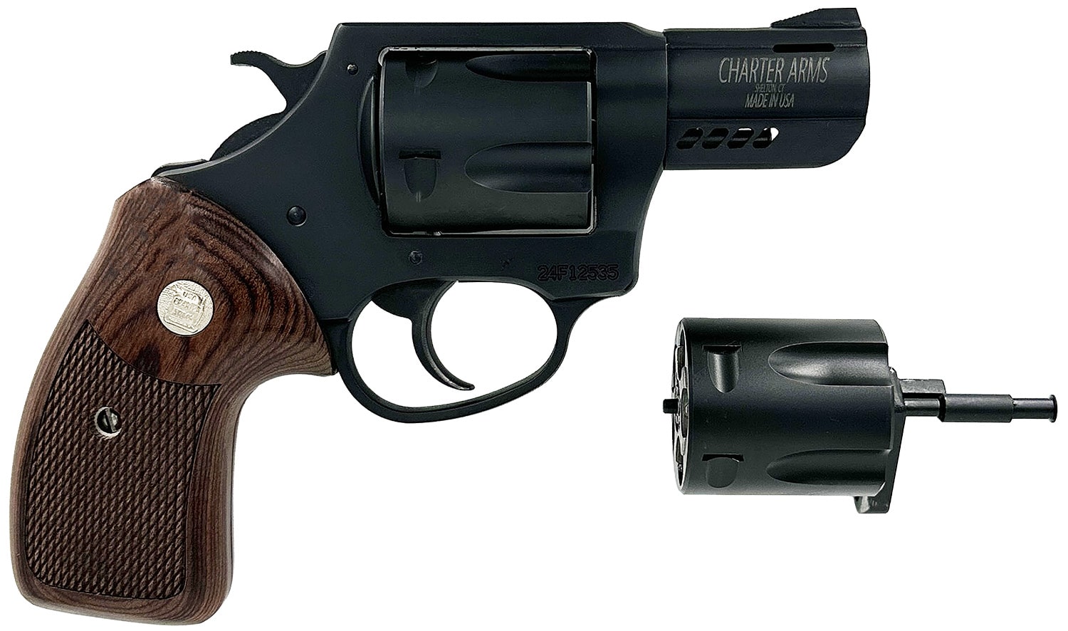 Charter Arms 13920 Double Dog Large 9mm Luger/357 Mag/38 Special 5 Shot 2.20" Overall Black Passivate Stainless Steel Ported Barrel, Cylinder & Frame, Walnut Grip, Exposed Hammer