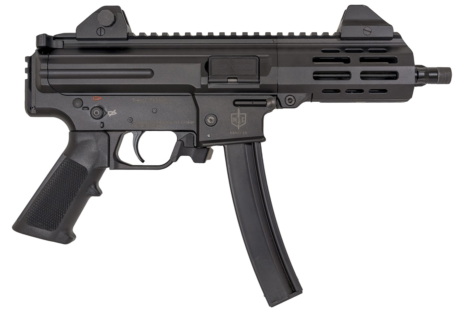 MAC 12755001 IX 9mm Luger 30+1 6.50" Threaded Barrel, Picatinny Rail Receiver & Rear, Black Polymer Grip