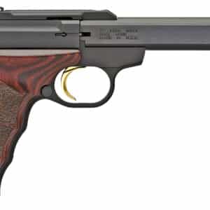 Browning 051429490 Buck Mark Plus *CA Compliant 22 LR 10+1 5.50" Slab Side Barrel, Matte Black Serrated Steel Slide & Aluminum Frame, Brown Finger Grooved Laminate Grips