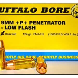 Buffalo Bore Ammunition 24F20 Penetrator Strictly Business 9mmLuger +P+ 124gr Full Metal Jacket Flat Nose 20 Per Box/12 Case