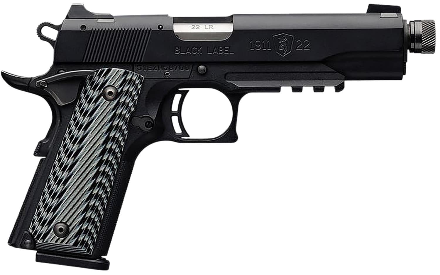 Browning 051820490 1911-22 Black Label SR Full Size 22 LR 10+1, 4.88" Stainless Steel Threaded Barrel, Matte Black Serrated Slide & Polymer Frame w/Beavertail & Picatinny Rail
