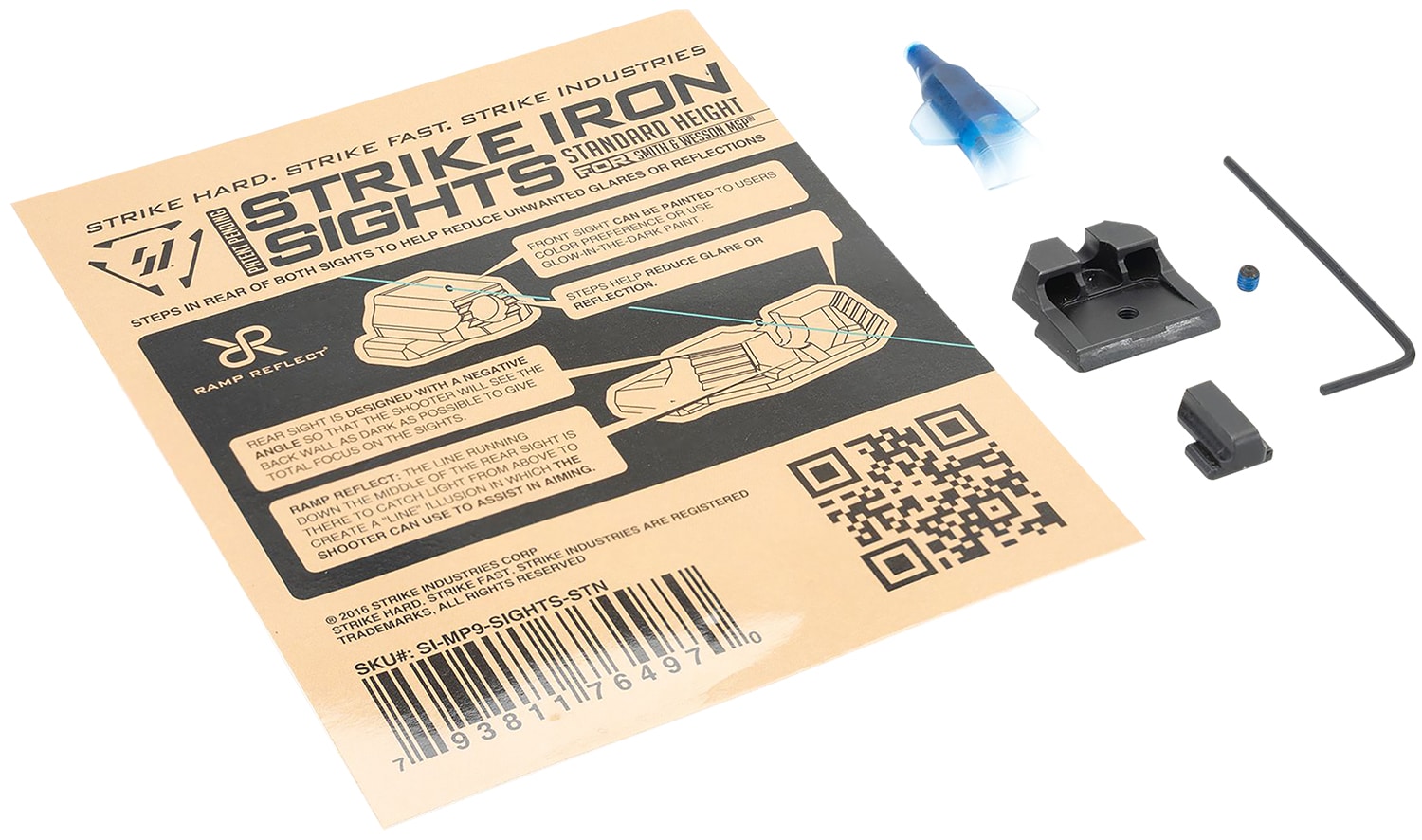 Strike Industries MP9SIGHTSSTN Strike Iron Sights Black/Blank Front Sight Black/Blank Rear Sight Smith & Wesson M&P Standard Height