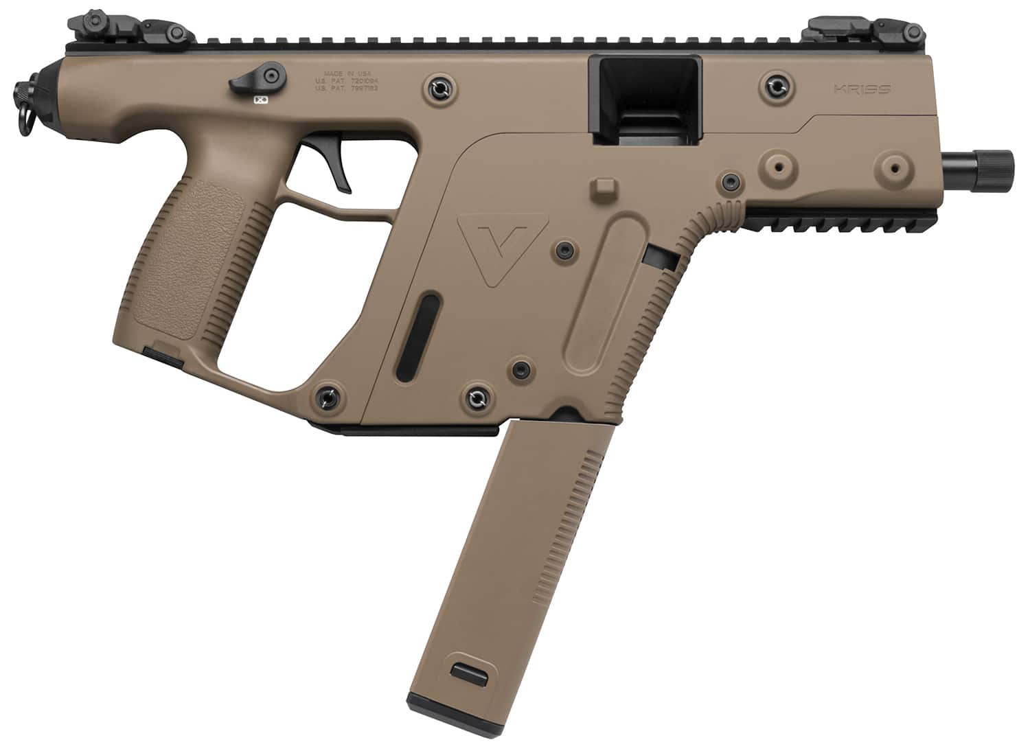 Kriss USA KV45PFD20 Vector CRB Gen2 45 ACP 30+1 Black Nitride Threaded Barrel, Flat Dark Earth Picatinny Rail Top & Bottom, QD Sling Swivel