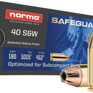 Norma Ammunition 801407727 Safeguard 40S&W 180gr Jacketed Hollow Point 50 Per Box/20 Case