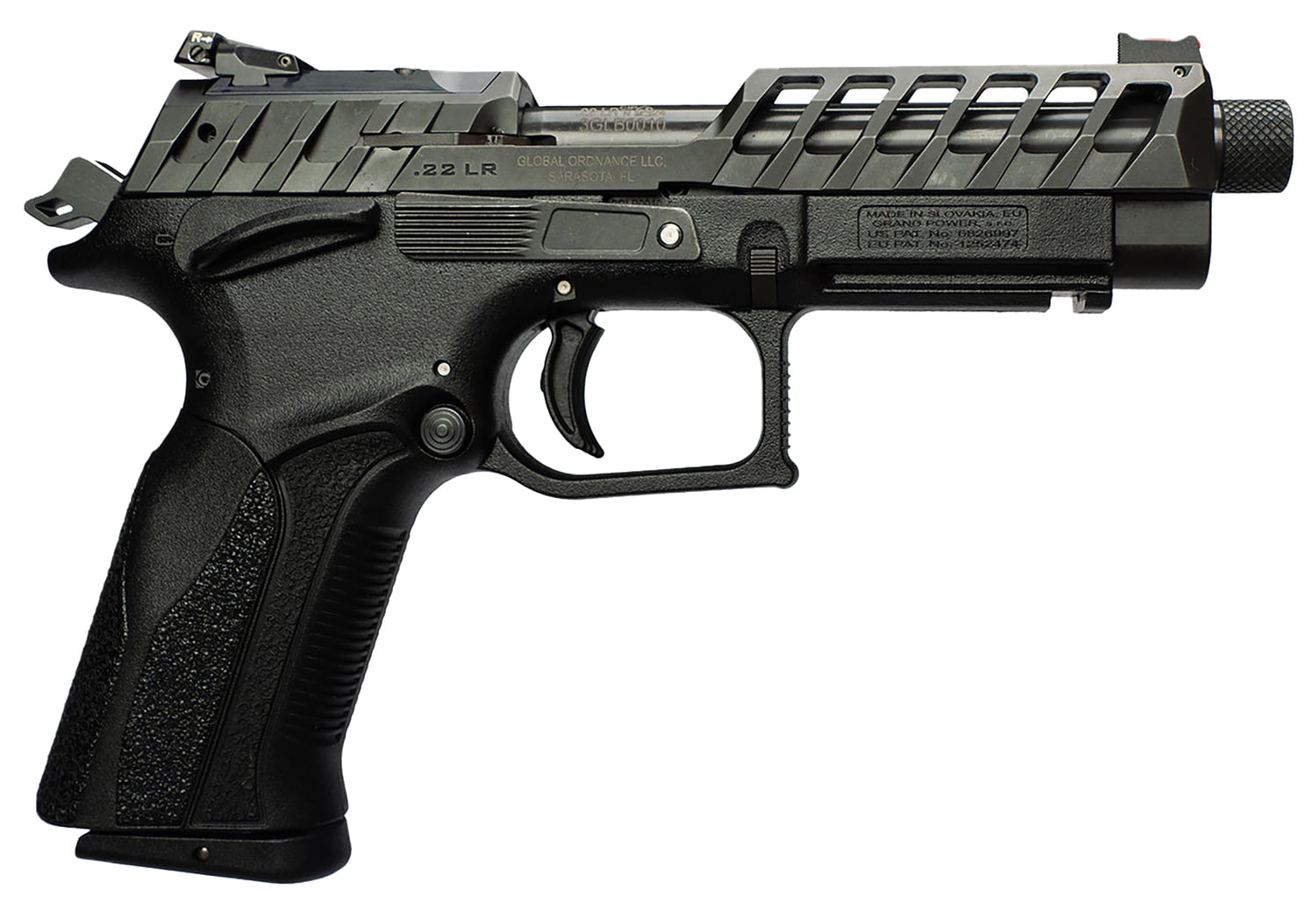 Grand Power 8588005808682 K22 X-Trim Mk23 22 LR 10+1 4.25" Black Barrel, Black Optic Cut/Serrated Slide, Black Steel Frame w/Beavertail, Interchangeable Backstrap Grip