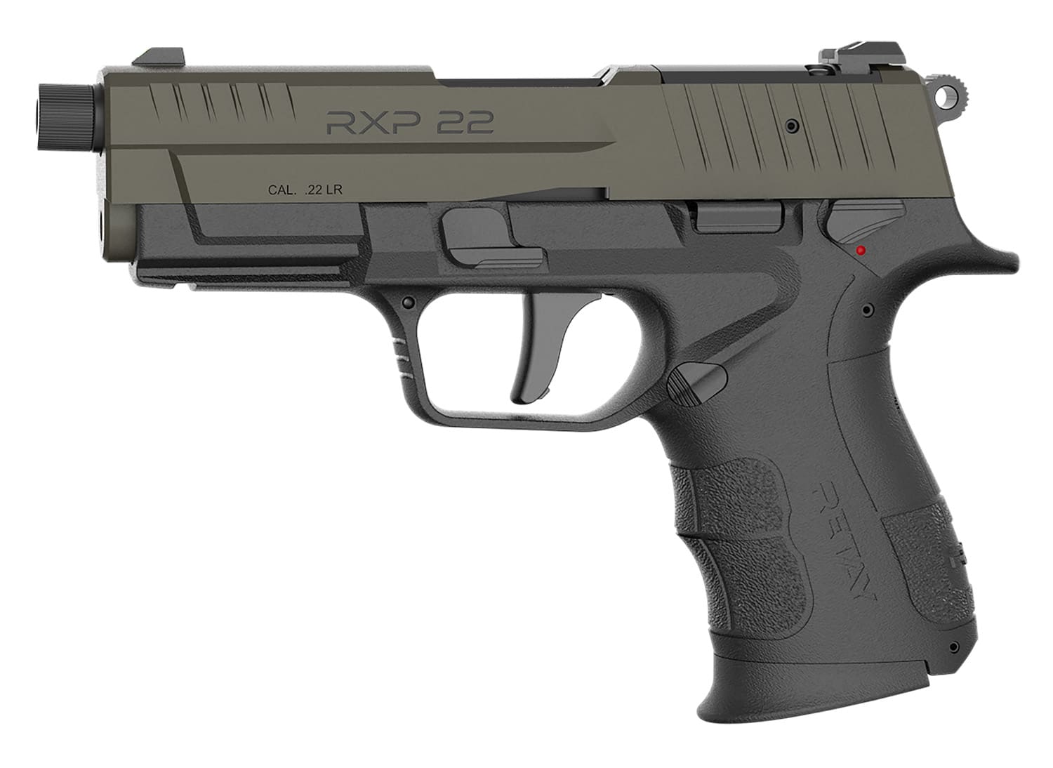 Retay USA RXP22BLKODSL10TH RXP 22 LR 10+1 4" Threaded Barrel, OD Green Cerakote Optic Ready/Serrated Slide, Black Cerakote Polymer Frame w/Accessory Rail, RMR/RMSc Footprint