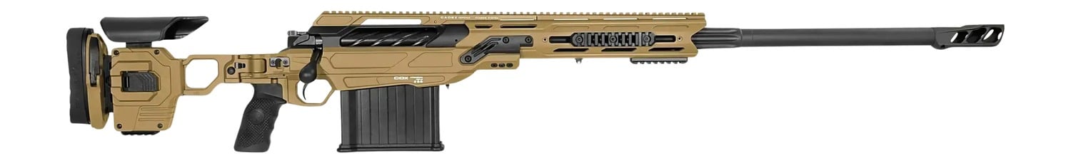 Cadex Inc CDX50DUAL5029BR40I2J5N CDX-50 Tremor 50 BMG 5+1 29" Black DLC Match Grade Threaded Barrel, Black DLC Aluminum Receiver w/Picatinny Rail, Adjustable Folding Hybrid Tan Stock, Black Polymer Gr