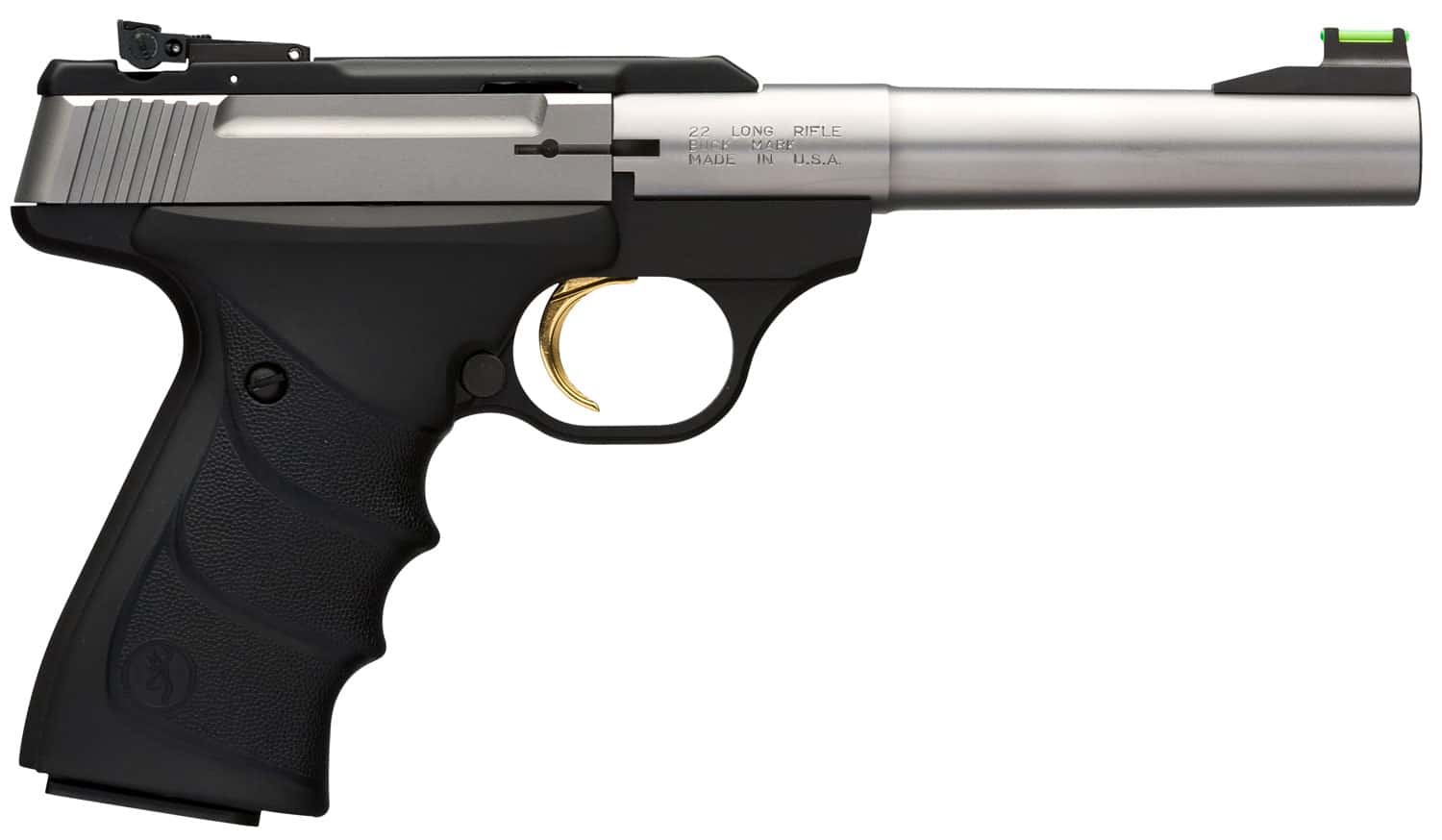 Browning 051442490 Buck Mark Camper *CA Compliant 22 LR 10+1 5.50" Taper Bull Barrel, Matte Stainless Serrated SS Slide & Aluminum Frame, Black Ultragrip RX Grips