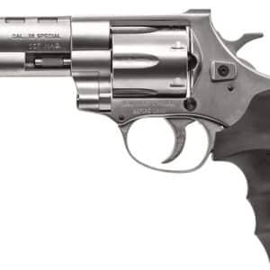 Weihrauch Guns 770128 Windicator Medium Frame 357 Mag 6 Shot, 4" Nickel Steel Barrel, Nickel Cylinder, Nickel Steel Frame, Black Finger Grooved Rubber Grip, Spurred Hammer