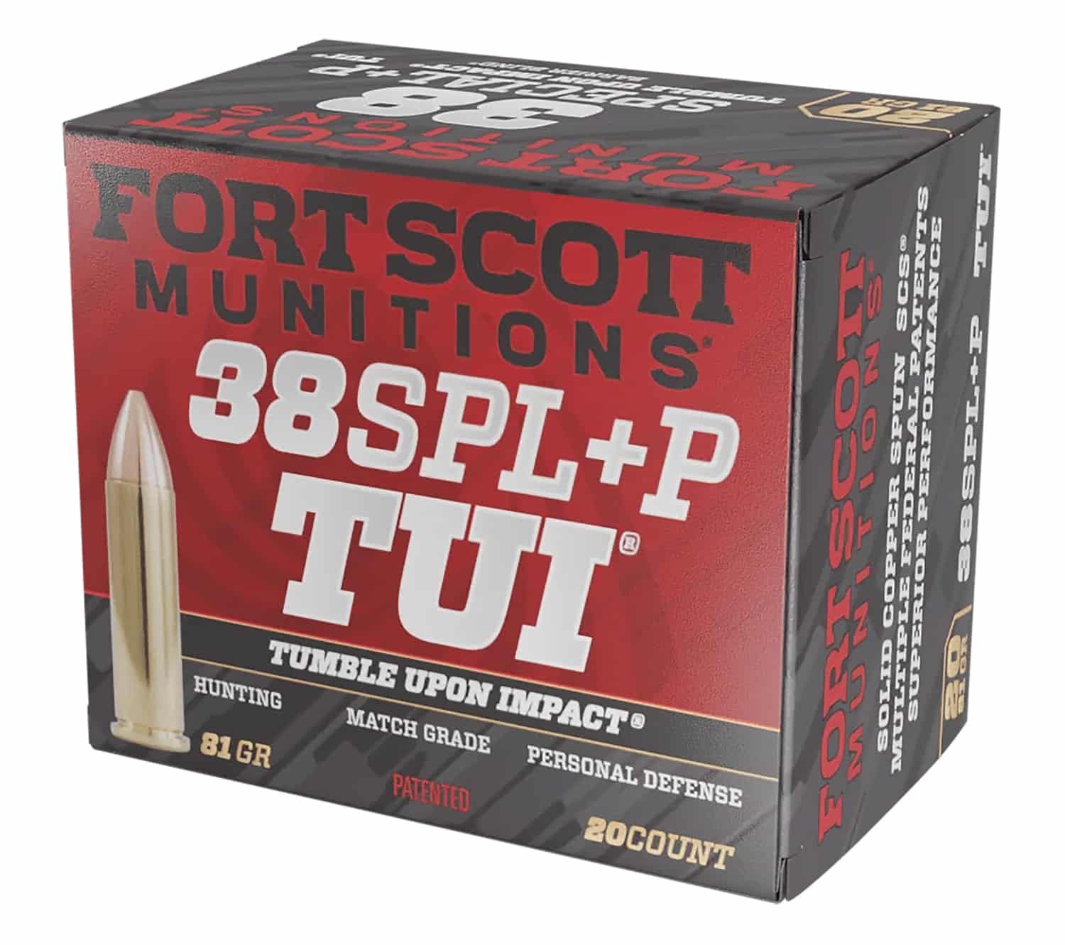 Fort Scott Munitions 38+P081SCV Tumble Upon Impact (TUI) 38Special+P 81gr Solid Copper Spun 20 Per Box/25 Case