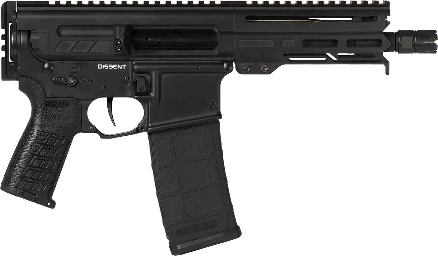 CMMG 55A938FAB Dissent 5.56x45mm NATO 30+1 6.50", Black Cerakote Rec, OEM Grip, Picatinny Buffer Adapter, Zeroed Drop-In Single Stage Trigger