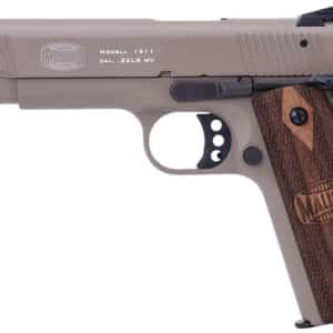 Mauser Rimfire 4110604 1911  22 LR 10+1 5" Black Steel Barrel, Tan Serrated Aluminum Slide, Tan Aluminum Frame w/Beavertail, Walnut Grip, Ambidextrous
