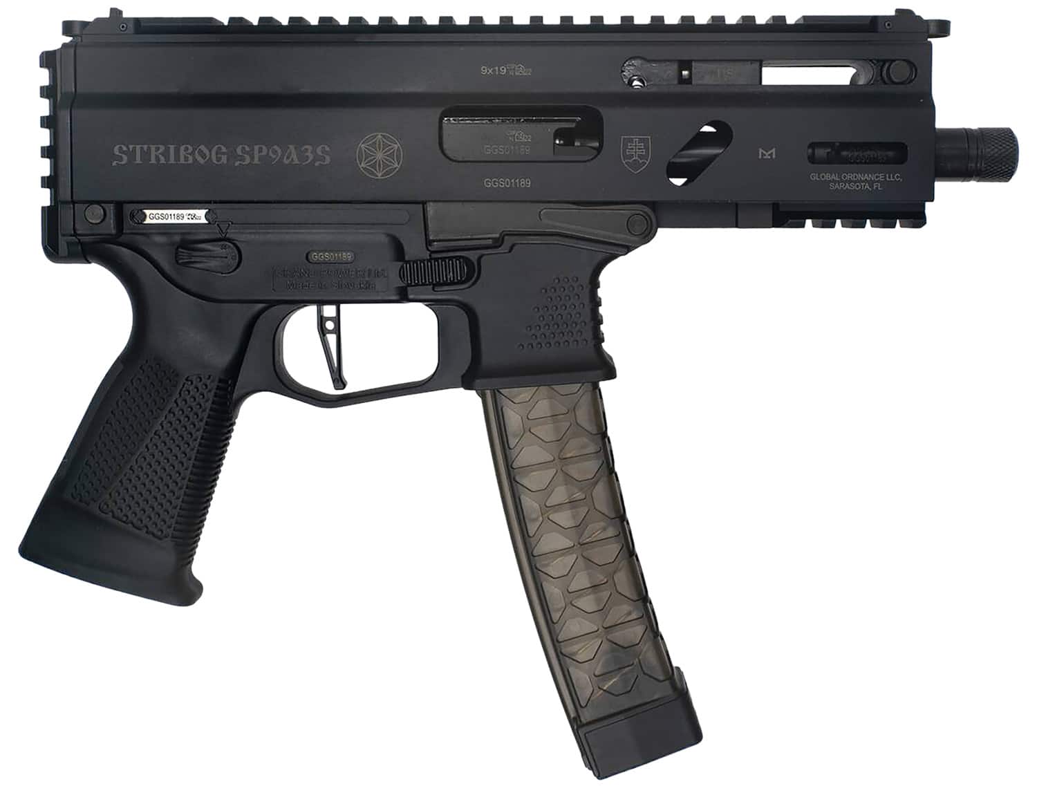 Grand Power 8588005808590 SP9A3S Stribog 9mm Luger 30+1 5.50" Black Threaded Barrel, M-LOK Handguard, Black Aluminum Picatinny Rail Receiver, Rear Picatinny Rail, Black Polymer Grip, Thread Protector
