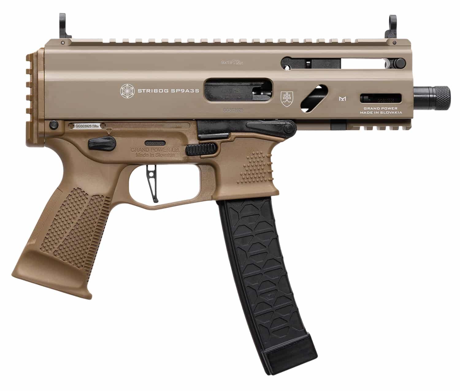 Grand Power 197892004787 Stribog SP9A35S 9mm Luger 30+1 8" Flat Dark Earth