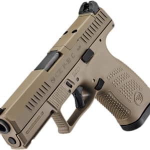 CZ-USA 91577 P-10 C Compact Frame 9mm Luger 15+1 4.02" Black Stainless Steel Barrel, Black Nitride Serrated Steel Slide, Flat Dark Earth Polymer Frame w/Picatinny Rail, Interchangeable Backstrap Grip