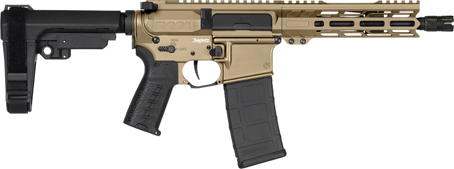 CMMG 30AF20ACT Banshee Mk4 300 Blackout 30+1 8" Black Nitride Threaded Barrel, M-LOK Handguard, Coyote Tan Cerakote Aluminum Receiver w/Picatinny Rail, Black Polymer CMMG RipBrace, CMMG Zeroed Grip