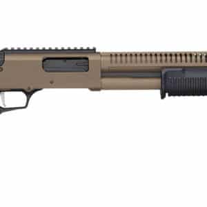 Mossberg 50756 590R 12 Gauge Pump 3" 6+1 18.50" Flat Dark Earth Cerakote Heat Shield Barrel, Flat Dark Earth Cerakote Steel Receiver, Black AR Mil-Spec Adjustable Synthetic Stock, Black Magpul Grip