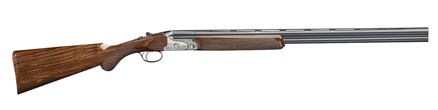 Rizzini USA 2203-1228 Aurum EVO 12 Gauge Break Open 3" 2rd 28" Black Over/Under Vent Rib Barrel, Coin Anodized Receiver Engraved w/Game Scene, Fixed Turkish Walnut Stock w/Prince of Whales Grip