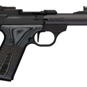 Browning 051611490 Buck Mark Black Label 250 SR 22 LR 10+1 4" Matte Black Bull Threaded Barrel, Optics Cut Receiver, Matte Black Aluminum Frame, Black G10 Grip w/ Inscribed Waving Flag, RMSc Footprin
