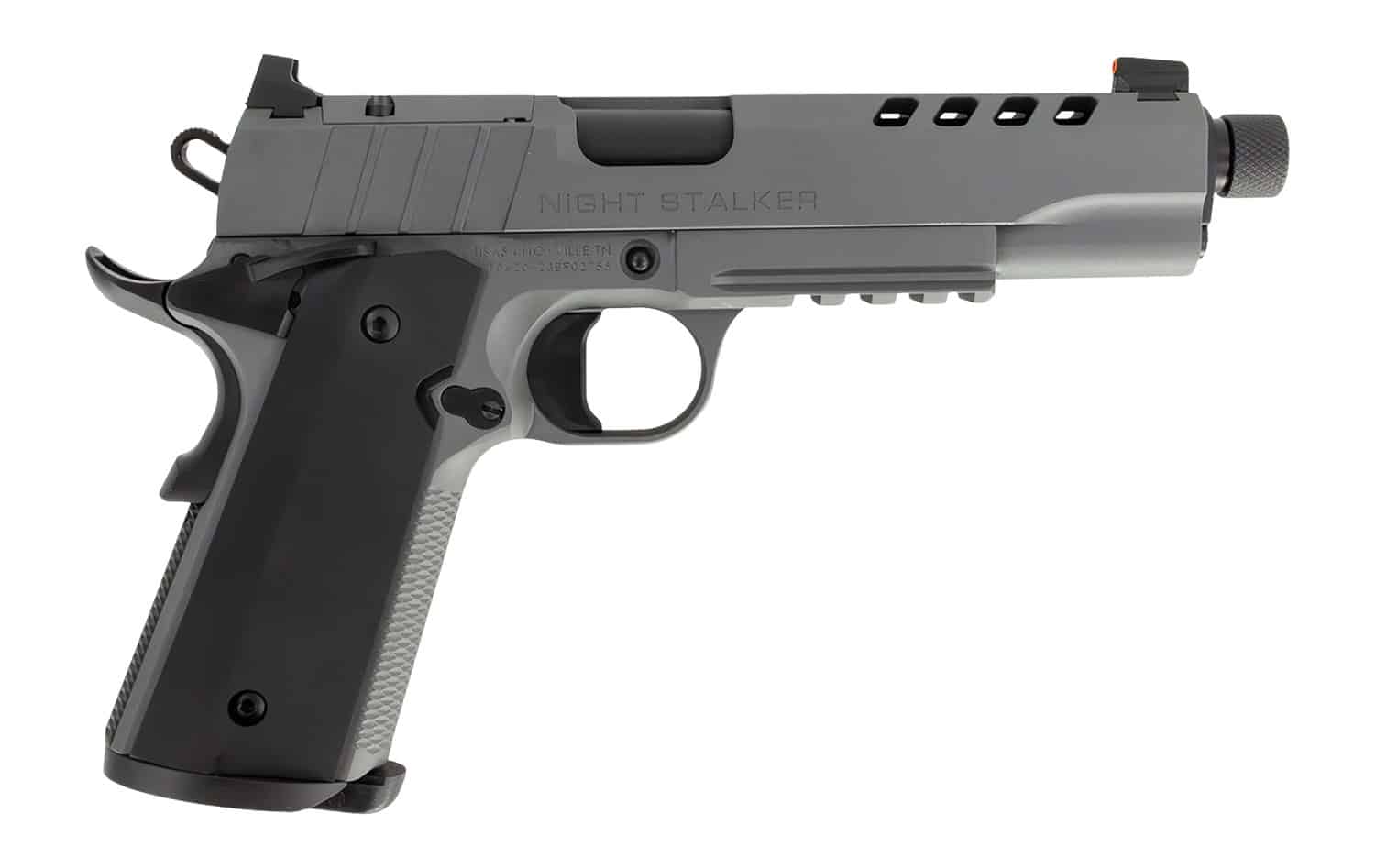 Tisas Arms 10100558 1911 Night Stalker SF 10mm Auto 8+1 5.11" Black Threaded Barrel, Gray Cerakote Carbon Steel Lightening Cut/Serrated Slide, Gray Cerakote Carbon Steel Frame w/Beavertail & Picatinny