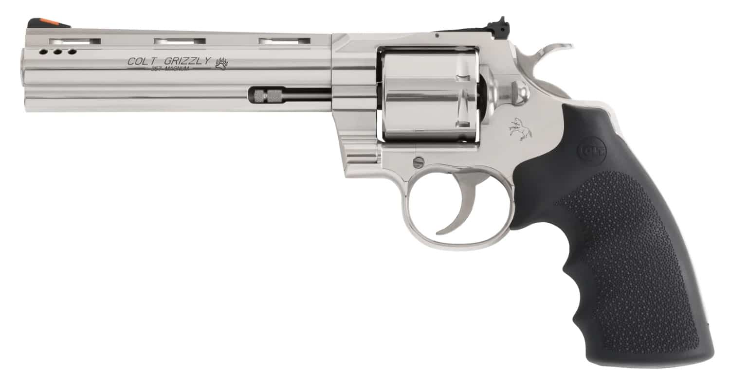 Colt Mfg GRIZZLYSP6RTS Grizzly 357 Mag 6 Shot 6" Stainless Ported Vent Rib Barrel, Stainless Unfluted Cylinder, Stainless Stainless Steel Frame, Black Hogue Overmolded Grip, Exposed Hammer