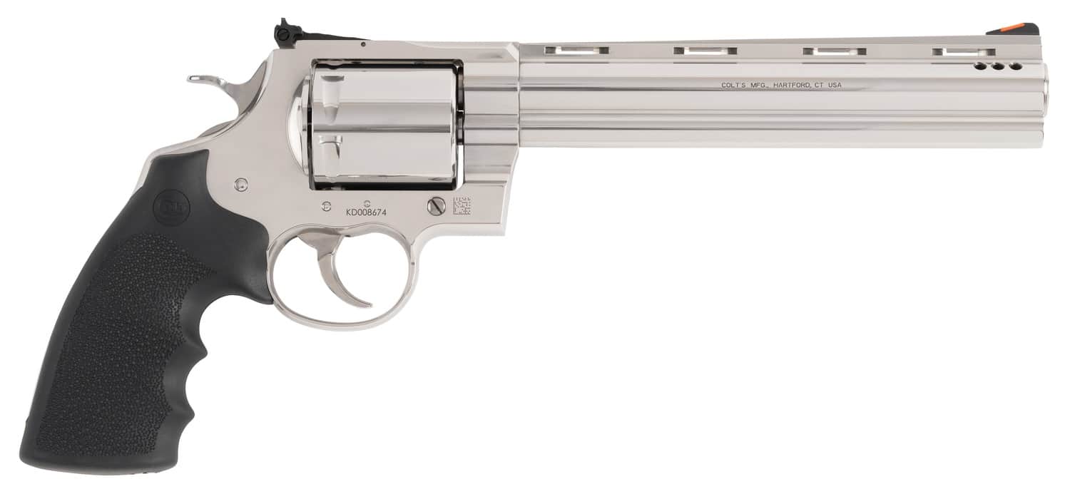 Colt Mfg KODIAKSP8RTS Kodiak 44 Mag 6 Shot 8" Stainless Ported Vent Rib Barrel, Stainless Unfluted Cylinder & Stainless Steel Frame, Black Rubber Grip, Exposed Hammer